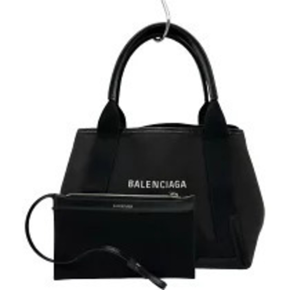 Balenciaga Navy Blue Cabas Black Canvas Leather Handbag